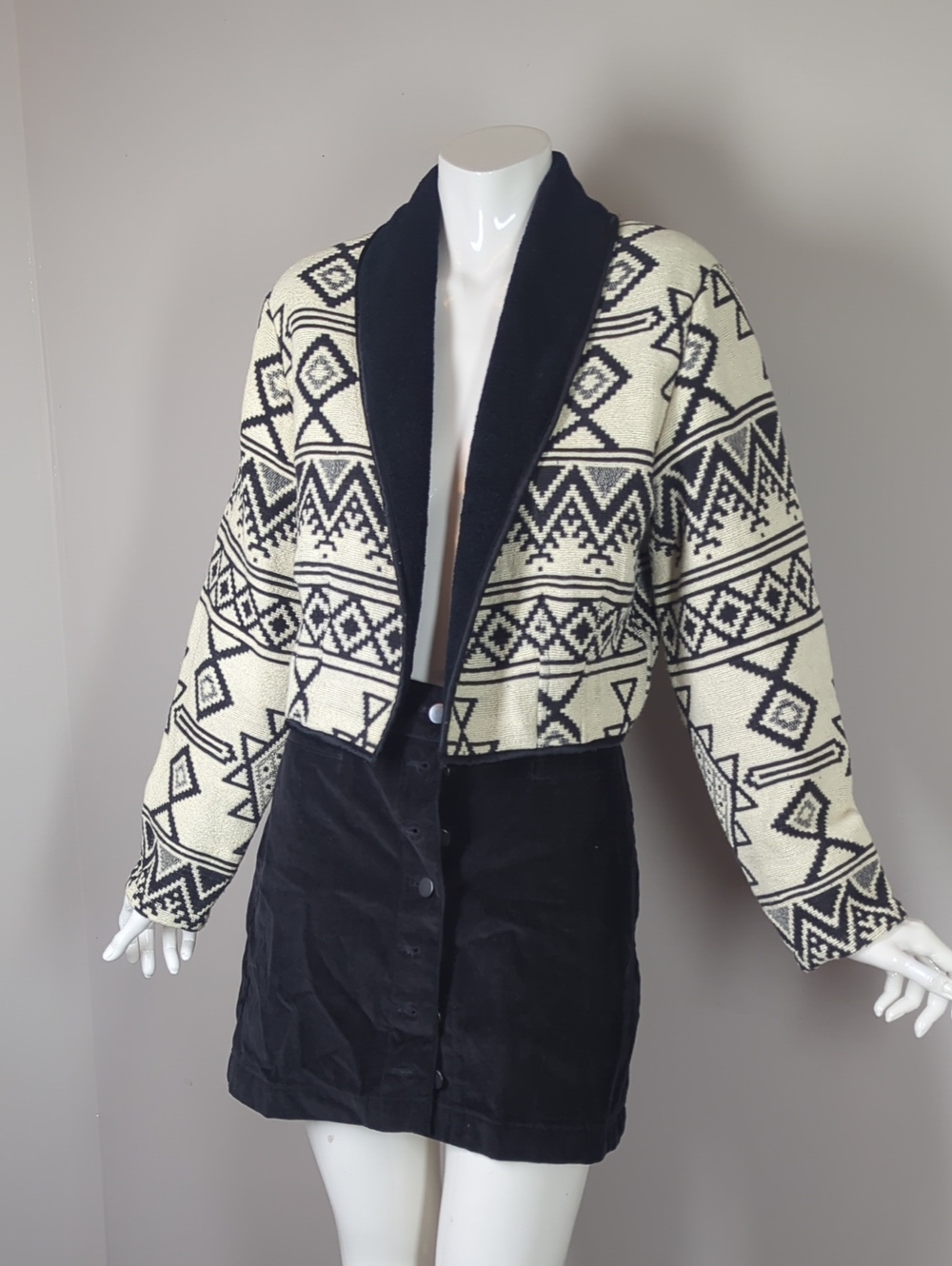 90s Cropped Blazer Jacket Aztec Cotton Short Funky Unique Top